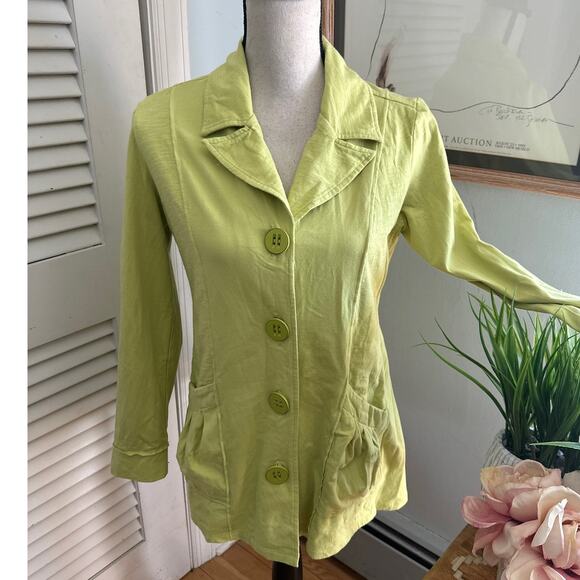 HABITAT Womens Jacket Lime Green Jersey Knit Lagenlook Spring Stretch Travel XS - Picture 1 of 13